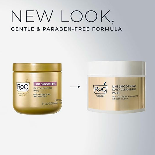 RoC Resurfacing Disks, Hypoallergenic Exfoliating Makeup Remover Pads for Wrinkles and Skin Tone, Hypo-Allegenic Skin Care, Oil-Free Daily Cleanser, 28 Count (Packaging May Vary)