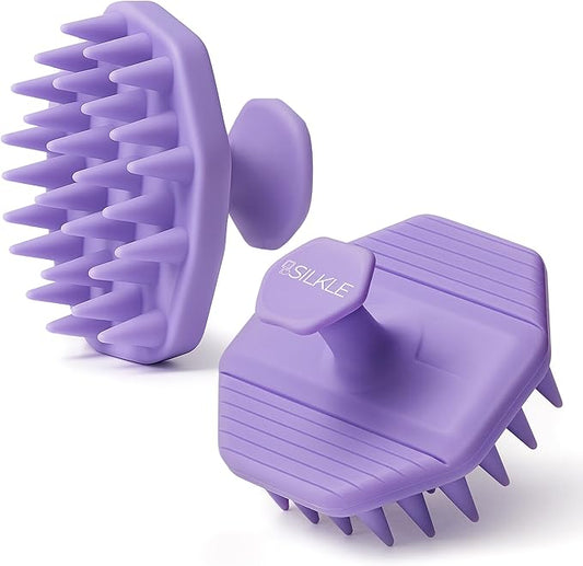 Silicone Scalp Scrubber - Massage Shampoo Brush, Soft Bristles for Hair Growth & Dandruff Removal - Ergonomic Design, Wet & Dry Use, Deep Cleansing Scalp Exfoliator for All Hair Types - Purple