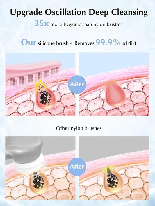 COSLUS Facial Cleansing Brush Silicone Face Scrubber: Waterproof Rechargeable Face Wash Brush, 4 Cleansing Modes, Electric Face Exfoliator for Men Women Cleaning, Exfoliating, Massaging