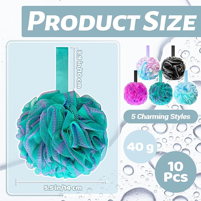 10 Pack Bath Sponges Loofahs 40g,Soft Mesh Shower Loofahs,Body Scrubber Bath Balls for Women and Men Children Washing,Beauty Bathing Accessories,Set of 5 Flower Color