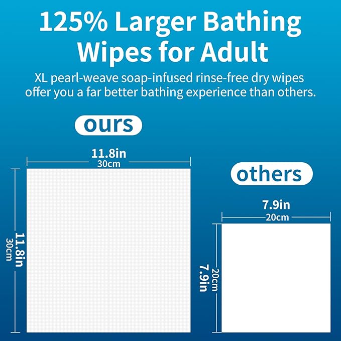 100 Pcs Body Wipes for Adults Bathing No Rinse, Bath Wipes Rinse Free Dry Shower Wipe for Adults. Soap Infused, Disposable Body Cloth for Elderly, Camping, Hiking, GYM & Travel (4 Pack)