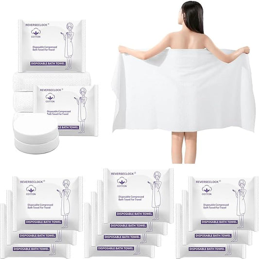 10 Pack Large Compressed Bath Towels Portable Lightweight Disposable Cotton Fiber Tablets Towel for Travel, Camping, Gym, Swimming, Beach (55" X 28")