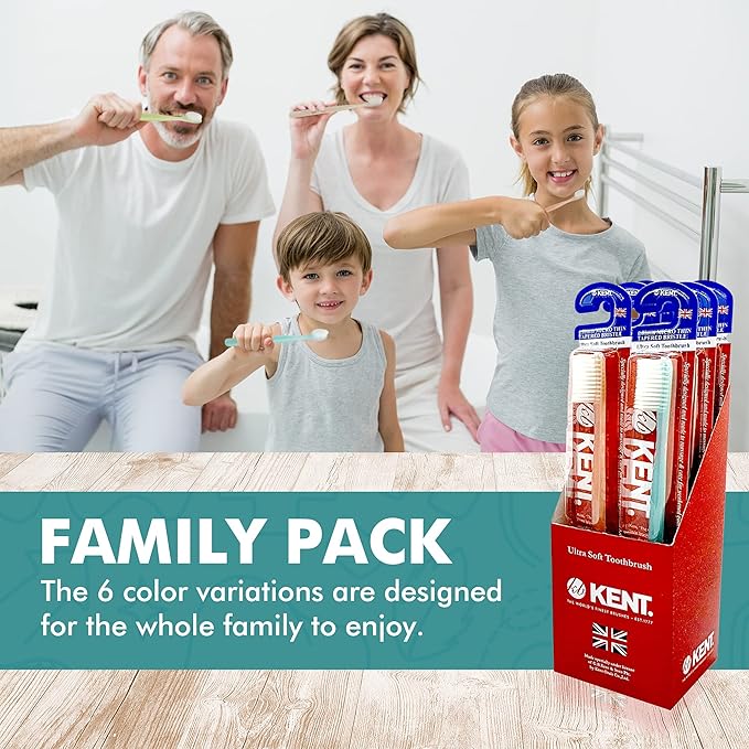 [KENT] CLASSIC Medium Head Extra Soft Toothbrush, Sensitive Teeth & Gums for Adults & Teens - (Set of 6)