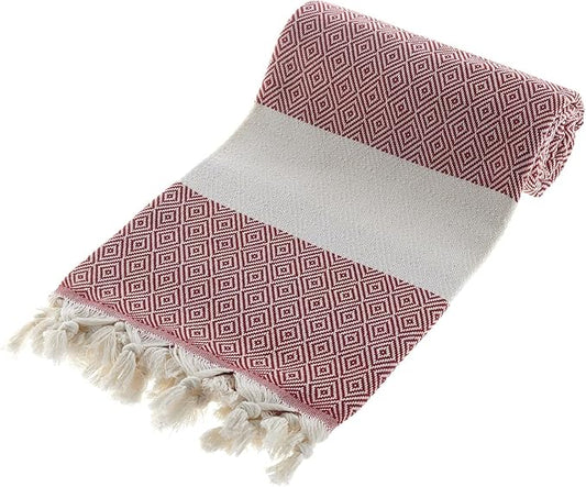 100% Cotton Turkish Peshtemal Towel – Ultra Lightweight & Compact – Quick-Dry, Highly Absorbent – Ideal for Beach, Bath, Sauna, Gym & Travel – (Red)