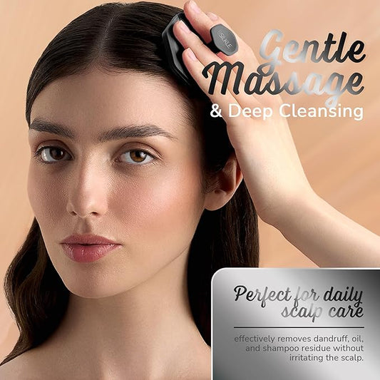 Silicone Scalp Scrubber - Massage Shampoo Brush, Soft Bristles for Hair Growth & Dandruff Removal - Ergonomic Design, Wet & Dry Use, Deep Cleansing Scalp Exfoliator for All Hair Types - Black