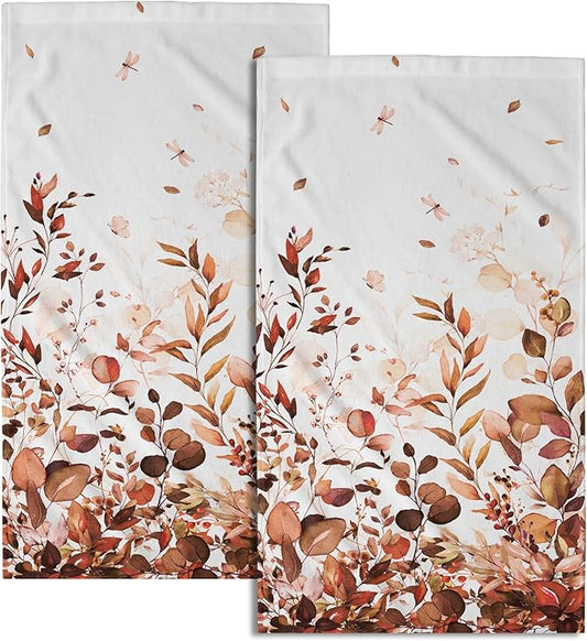 Orange Eucalyptus Leaves Towel Set of 2 - Fall Leaf Branches Plants Bath Hand Face Towels 14"x28" Soft Absorbent Multipurpose for Bathroom,Kitchen,Hotel,Gym and Spa Luxury Decor