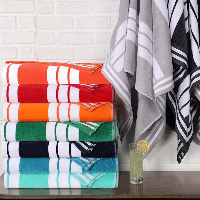 Superior Oversized Cotton Beach Towel Set of 2, Absorbent Towels For Bathroom, Beach, Pool, Swim, Adults, Kids, Vacation, Travel, Bath Sheet, Quick Dry Basics, Trip Essentials, Striped Decor, Charcoal