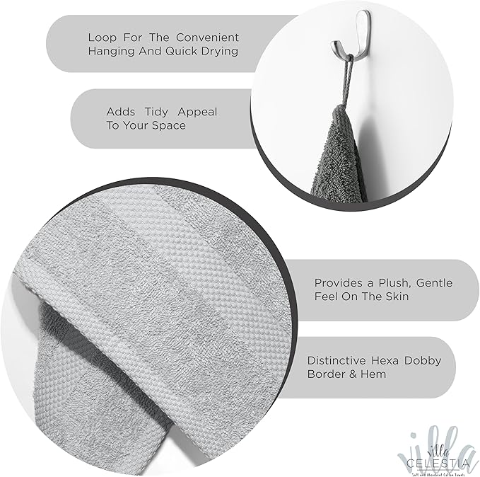 100% Cotton Bath Towel Set of 12-4 Bath Towels, 4 Hand Towels, 4 Wash Cloths, Sustainable, Soft, Highly Absorbent, Combed Cotton 12 Piece Set for Hotels, Spa, Bathroom, Dorm, Silver