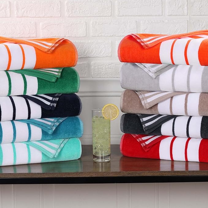 Superior Oversized Cotton Beach Towel Set of 2, Absorbent Towels For Bathroom, Beach, Pool, Swim, Adults, Kids, Vacation, Travel, Bath Sheet, Quick Dry Basics, Trip Essentials, Striped Decor, Charcoal