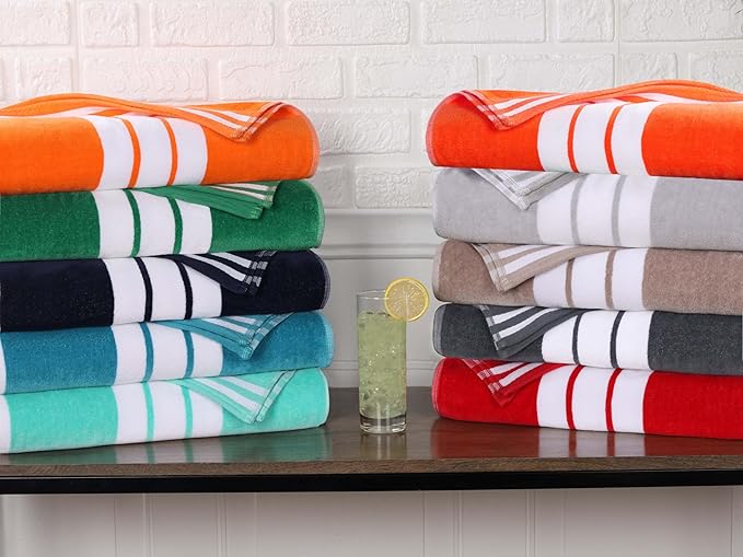 Superior Oversized Cotton Beach Towel Set of 2, Absorbent Towels For Bathroom, Beach, Pool, Swim, Adults, Kids, Vacation, Travel, Bath Sheet, Quick Dry Basics, Trip Essentials, Striped Decor, Charcoal