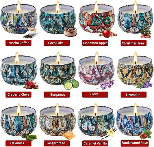 12 Pack Christmas Scented Candles Gifts Set for Women, Candles for Home Scented, 2.5 oz Soy Wax Aromatherapy Candle, Portable Travel Tin Jar Candles, Best Gifts for Women Birthday, Mother's Day