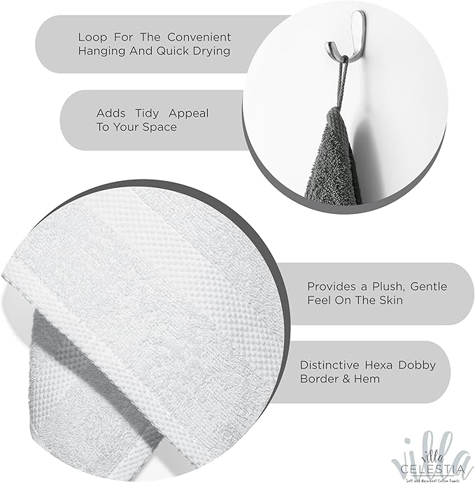 100% Combed Cotton Bathroom Towel Set of 8- 2 Bath Towels, 2 Hand Towels, 4 Wash Cloths, Sustainable, Soft, Highly Absorbent 8 Piece Cotton Bath Towel Set Ideal for Hotels, Spa, Bathroom, Dorm, White