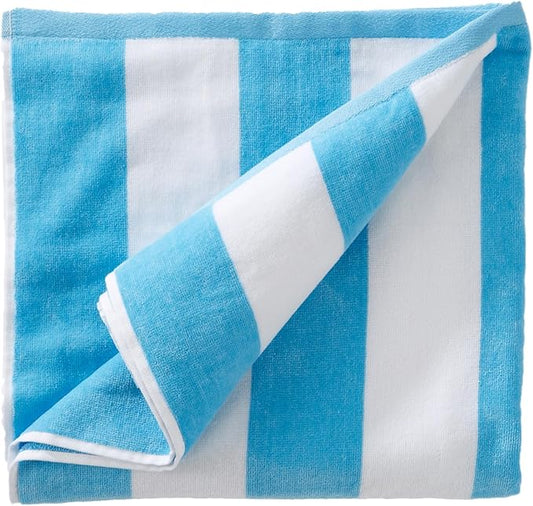 Great Bay Home 100% Cotton Velour Oversized 35" x 70" Beach Towel - Blue Cabana Stripe Pool Towels - Quick Dry, Large Swim Towels for Adults and Kids