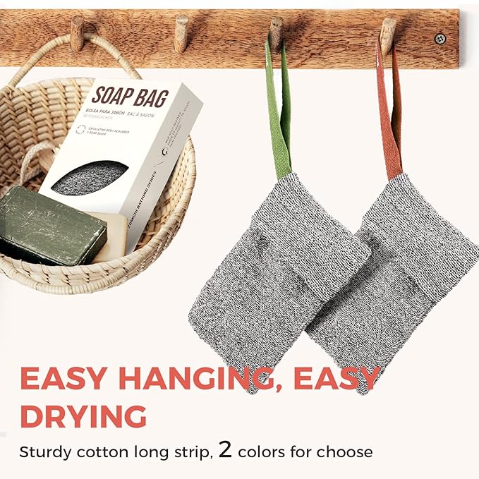 ZOMCHI 2 Pieces Exfoliating Soap Bags, Soap Savers for Bar Soap, Soap Bar Pouch for Deep Exfoliation, Foaming Soap Sock for Shower