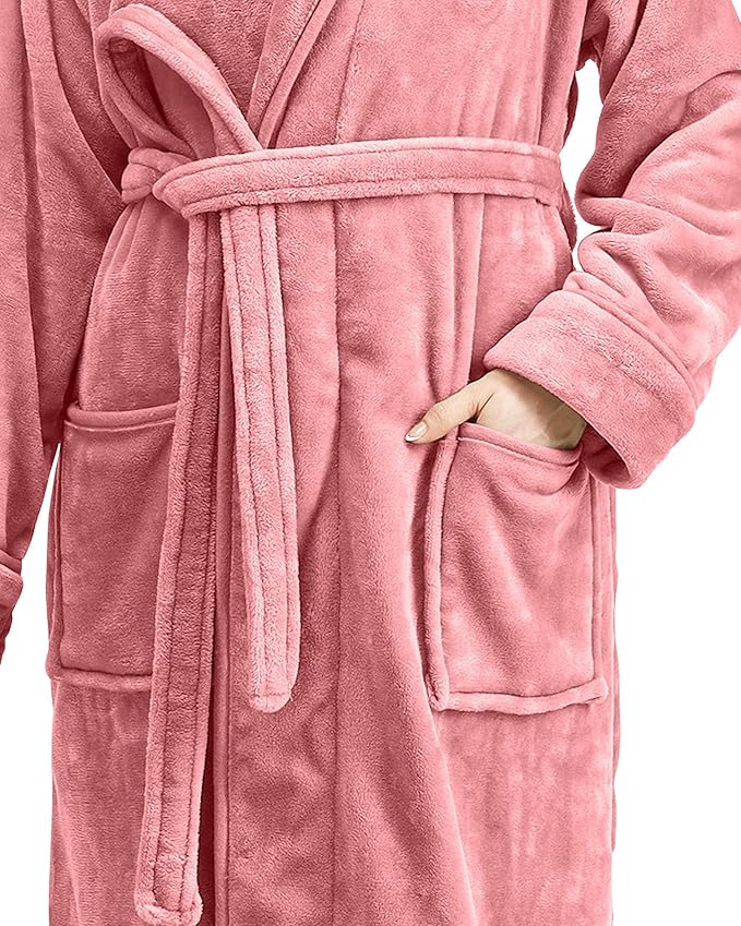 NY Threads Premium Women's Fleece Hooded Bathrobe Plush Long Spa Robe