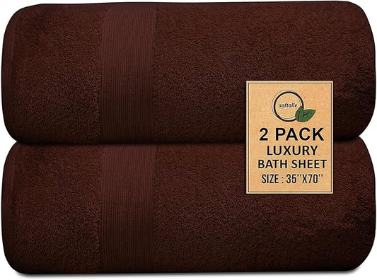 100% Cotton Luxury Bath Sheets - Pack of 2 (35" x 70") | Super Soft, Quick-Dry & Highly Absorbent Towels for Bathroom, Home, Spa & Gym (Dark Brown)