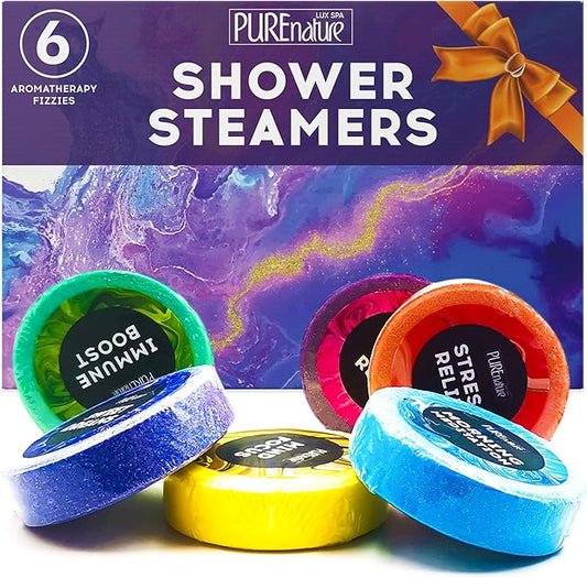 Aromatherapy Shower Steamers Set - Six Uplifting Relaxing Scents for Stress Relief - Perfect Self Care, Spa Experience for Women and Men - Ideal for Christmas Stocking Stuffers and Relaxation Gifts