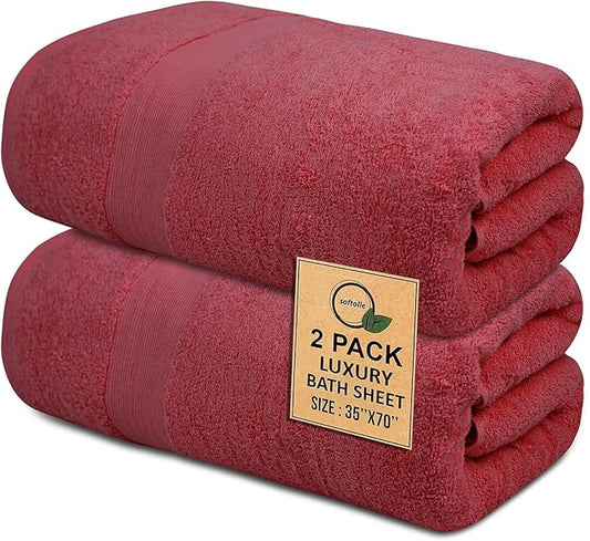 100% Cotton Luxury Bath Sheets - Pack of 2 (35" x 70") | Super Soft, Quick-Dry & Highly Absorbent Towels for Bathroom, Home, Spa & Gym (Burgundy)