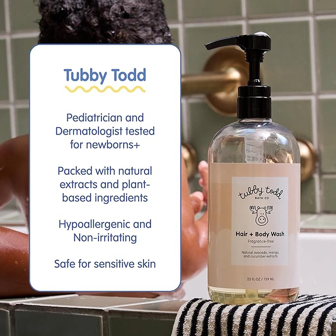 Tubby Todd's Baby Body Wash and Lotion Set - Gentle, Hypoallergenic Skincare for Newborns & Toddlers - 25oz, Lavender Rosemary