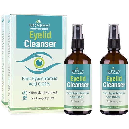 NOVEHA Eyelid Cleanser | Stye Eye Treatment | Lid Cleaning | Dry Eye Relief | Fast Acting Soothing Eyelid Cleansing Formula | Pure and Gentle Lash Hypochlorous Acid Spray (4oz - 2 Pack)