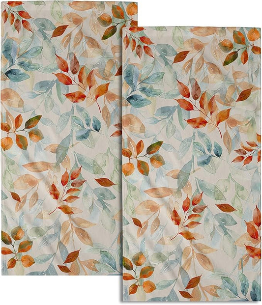 Fall Leaves Hand Towels Set of 2-14x28 Inch Gradient Green Orange Leaf Plant Super Soft Highly Absorbent Dish Cloth for Kitchen Bathroom Gym Farmhouse Holiday Home Decor