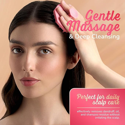 Silicone Scalp Scrubber - Massage Shampoo Brush, Soft Bristles for Hair Growth & Dandruff Removal - Ergonomic Design, Wet & Dry Use, Deep Cleansing Scalp Exfoliator for All Hair Types - Pink