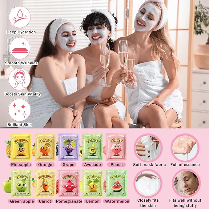 100 PCS Spa Party Supplies for Girls & Women, Facial Masks-Hand Cream-Lip Balm-Bath Bomb-Eye Mask-Compressed Towel-Hair Ties-Lip Brush-Organza Bag-Greeting Card, Sleepover Party Supplies for Girls