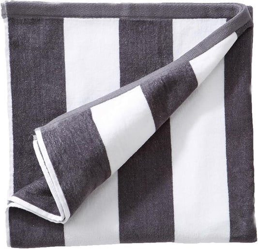 Great Bay Home 100% Cotton Velour Oversized 35" x 70" Beach Towel - Grey Cabana Stripe Pool Towels - Quick Dry, Large Swim Towels for Adults and Kids