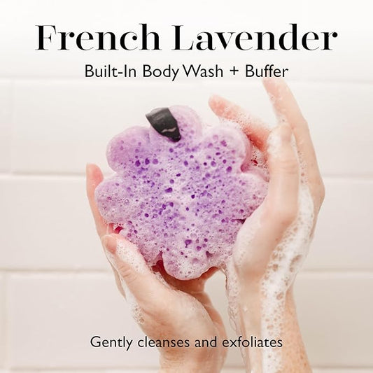 Spongelle French Lavender Wild Flower Buffer Body Scrubber | Bath & Shower Loofah for Women | Exfoliator with Body Wash Infused Sponge | 14+ uses
