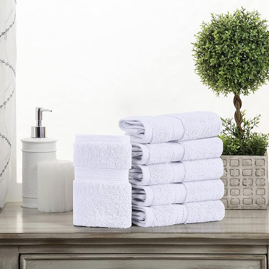 Superior Egyptian Cotton Pile Face Towel/Washcloth Set of 6, Ultra Soft Luxury Towels, Thick Plush Essentials, Absorbent Heavyweight, Guest Bath, Hotel, Spa, Home Bathroom, Shower Basics, White