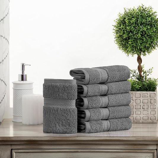 Superior Egyptian Cotton Pile Face Towel/Washcloth Set of 6, Ultra Soft Luxury Towels, Thick Plush Essentials, Absorbent Heavyweight, Guest Bath, Hotel, Spa, Home Bathroom, Shower Basics, Charcoal