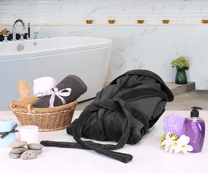 NY Threads Premium Women's Fleece Hooded Bathrobe Plush Long Spa Robe