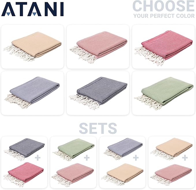 ATANI 69x35 in Oversized Turkish Beach Towel Set with Tote Bag – Quick-Dry 100% Turkish Cotton Peshtemal, Sand-Resistant, Lightweight for Shower, Travel, Pool, Yoga (Black)