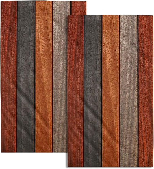 Orange Brown Wood Hand Towels Set of 2,Fall Rustic Wooden Plank Soft Absorbent Fingertip Towels Face Towels for Bathroom, Spa, Gym, Yoga, 28 x 14 Inch Thanksgiving Farmhouse Decor