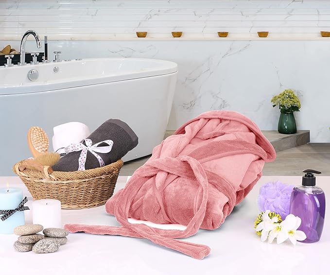NY Threads Premium Women's Fleece Hooded Bathrobe Plush Long Spa Robe