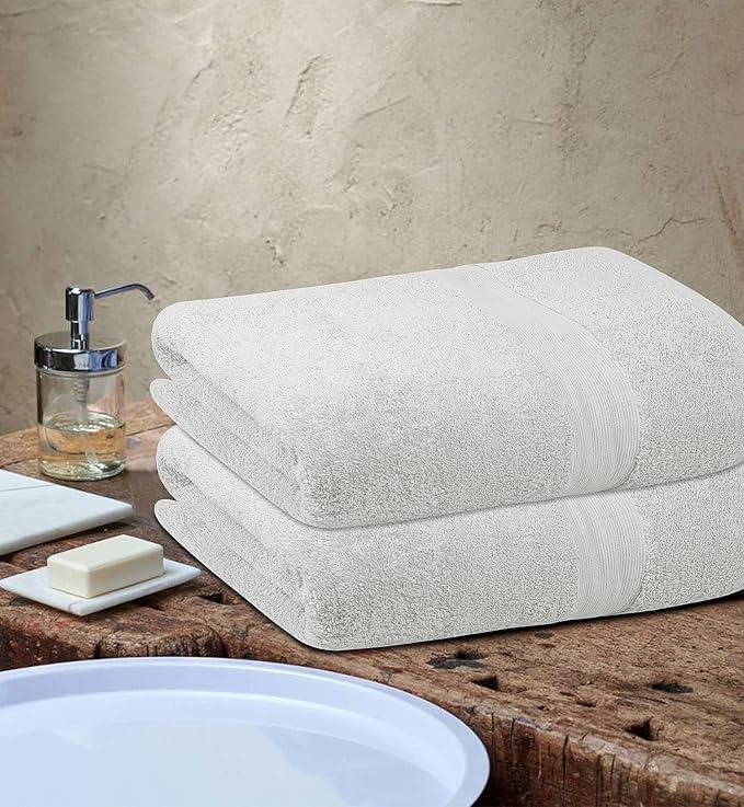 100% Cotton Luxury Bath Sheets - Pack of 2 (35" x 70") | Super Soft, Quick-Dry & Highly Absorbent Towels for Bathroom, Home, Spa & Gym (White)