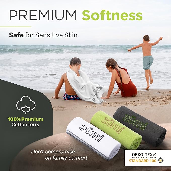 Zumi MINI 100% Cotton Camping Travel Towel - Small, Ultralight, Fast Drying, Highly Absorbent, Soft and Gentle on The Skin, Safe for The Planet (28"x13" Gray)