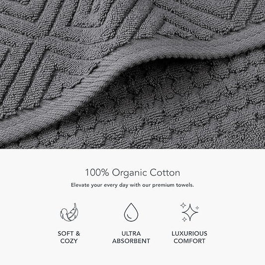 Texere 100% Organic Cotton Diamond Jacquard 700 GSM Luxury Bath Towel Sets - Ultra Soft and Absorbent Hotel and Spa Quality (Diamond, Charcoal, 4 Bath Towels)