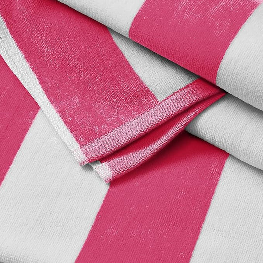 Great Bay Home 100% Cotton Velour Oversized 35" x 70" Beach Towel - Pink Cabana Stripe Pool Towels - Quick Dry, Large Swim Towels for Adults and Kids