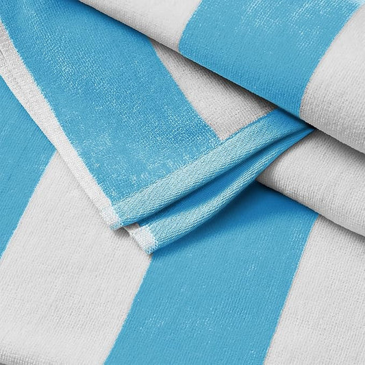 Great Bay Home 100% Cotton Velour Oversized 4 Pack Beach Towels 35" x 70" - Blue Cabana Pool Towels - Quick Dry, Large Swim Towels for Adults and Kids